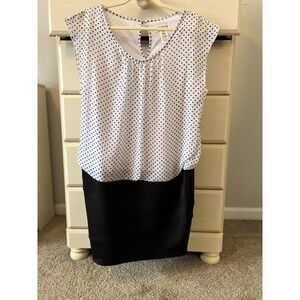Black & White Polka Dot & Faux Leather Mini Dress Retro Glam French Chic Size 10